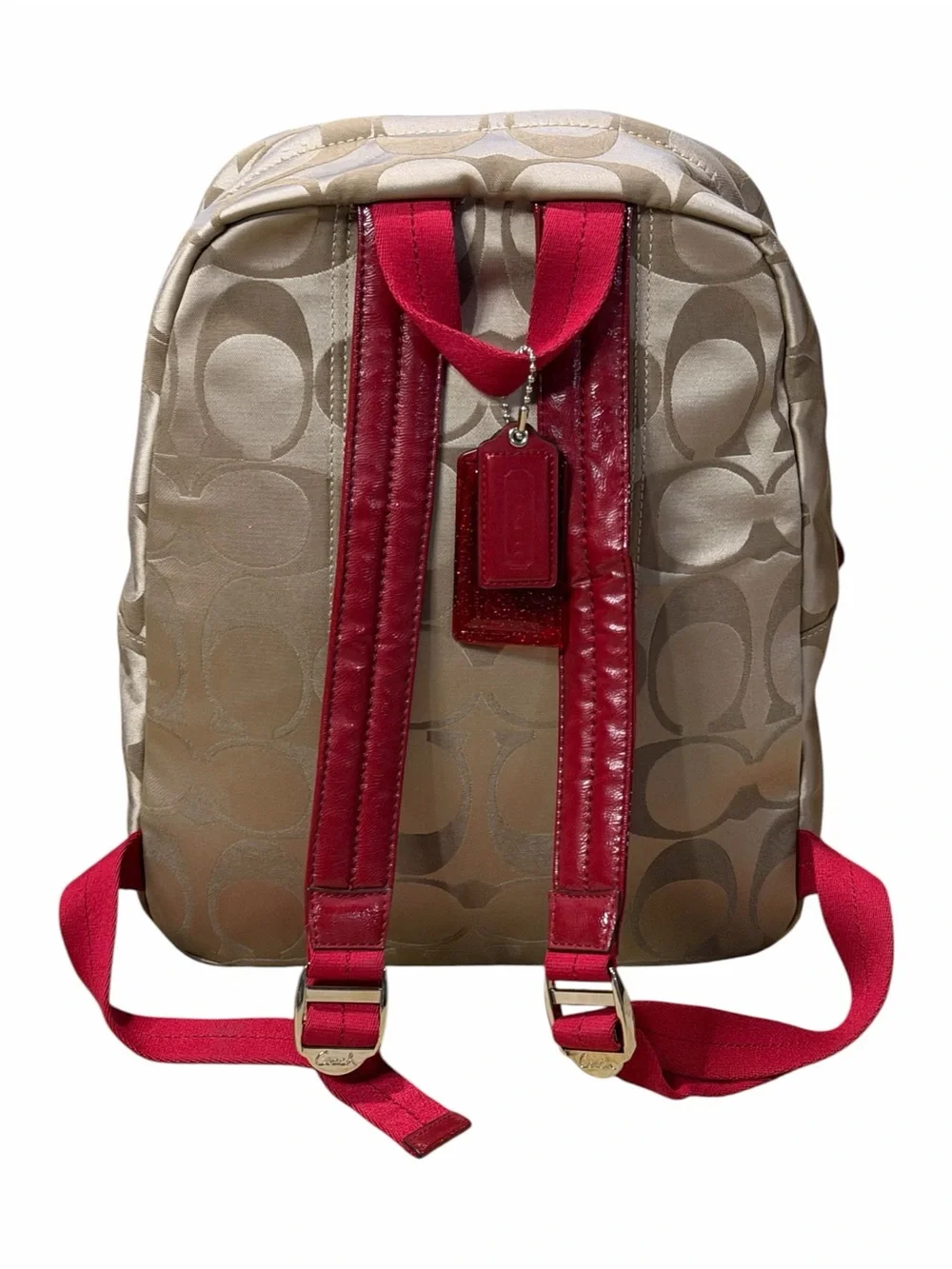Coach F20046 Poppy Signature Canvas Backpack Red Patent